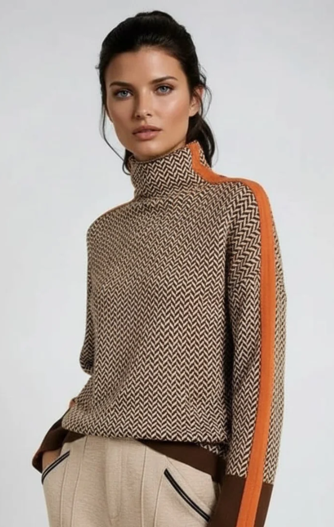 Zemvia | Jersey de cuello alto con rayas en contraste