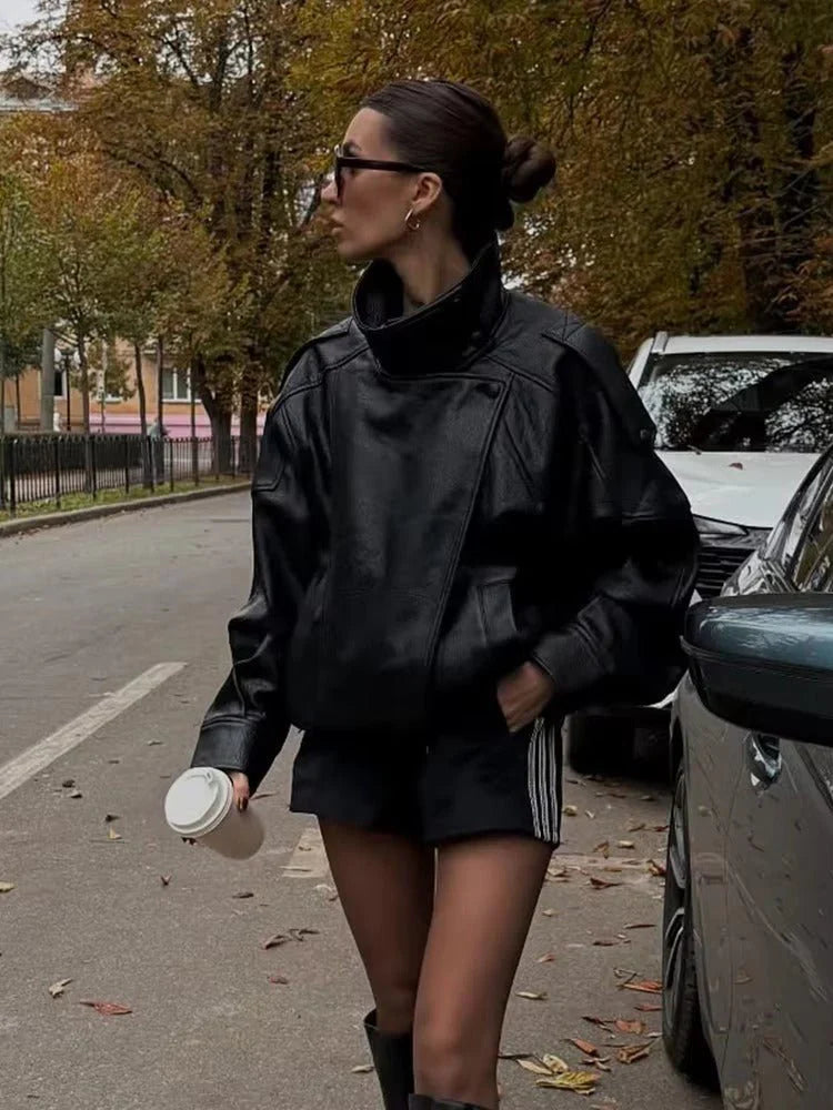 Zemvia | Chaqueta de cuero asimétrica Notting Hill