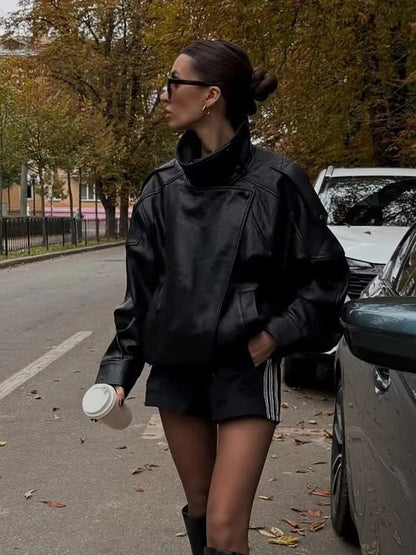 Zemvia | Chaqueta de cuero asimétrica Notting Hill