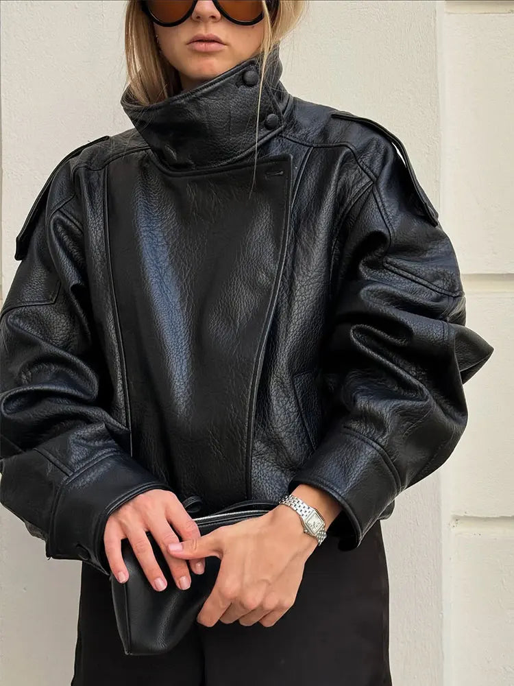 Zemvia | Chaqueta de cuero asimétrica Notting Hill