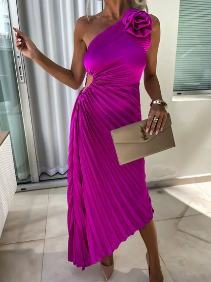 Zemvia | Elegante Vestido Maxi Floral de Un Hombro