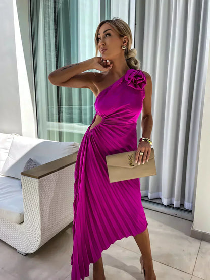 Zemvia | Elegante Vestido Maxi Floral de Un Hombro