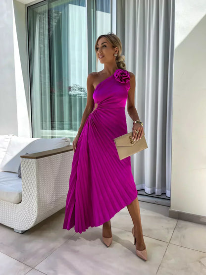 Zemvia | Elegante Vestido Maxi Floral de Un Hombro