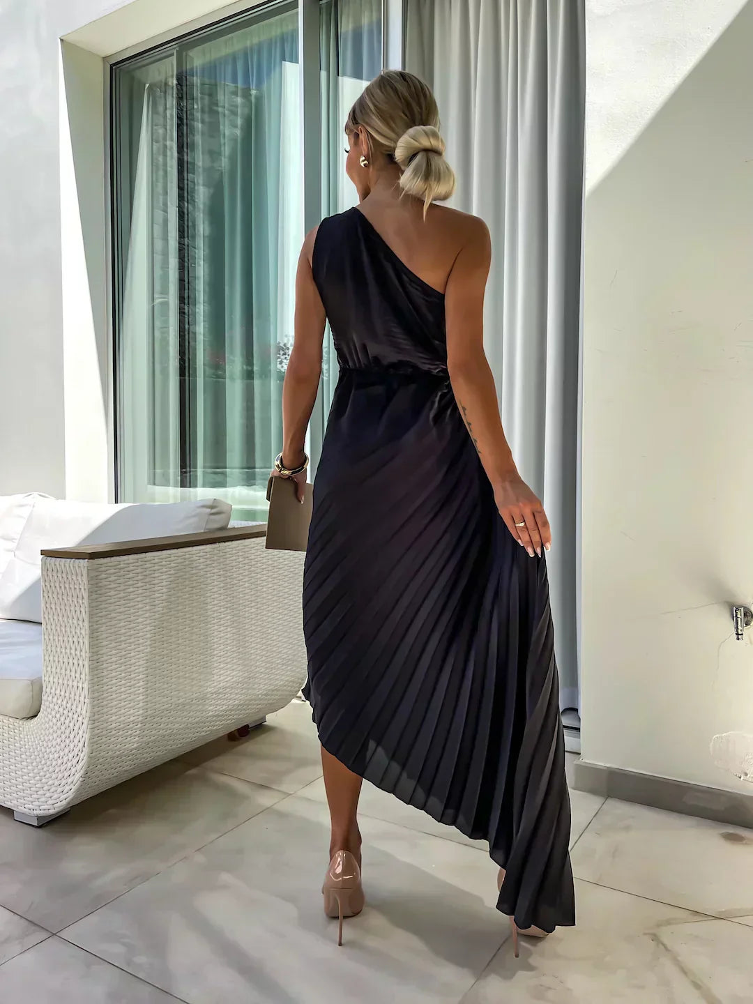 Zemvia | Elegante Vestido Maxi Floral de Un Hombro