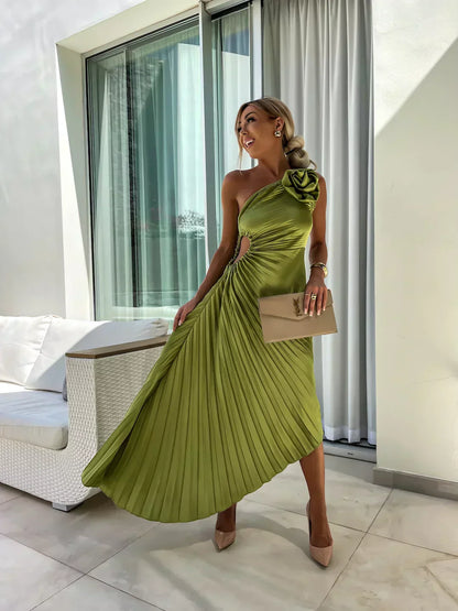 Zemvia | Elegante Vestido Maxi Floral de Un Hombro