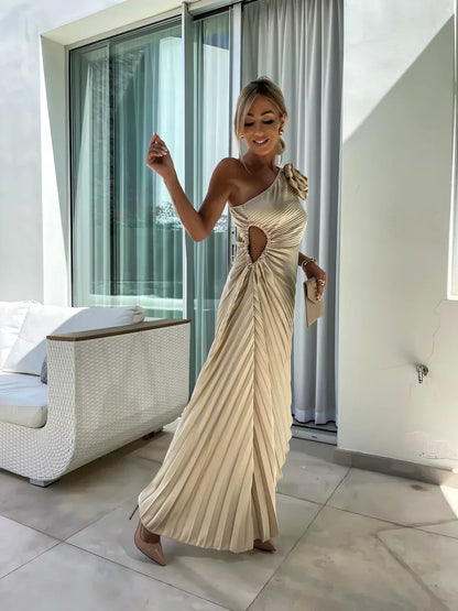 Zemvia | Elegante Vestido Maxi Floral de Un Hombro