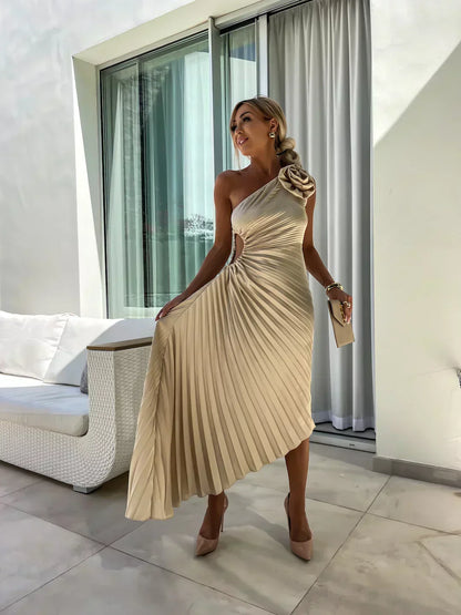 Zemvia | Elegante Vestido Maxi Floral de Un Hombro
